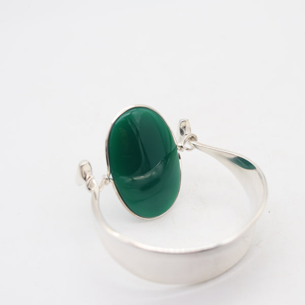 GEORG JENSEN By Vivianna Torun Bracelet In Sterling Silver & 55.80 Cts Chrysoprase