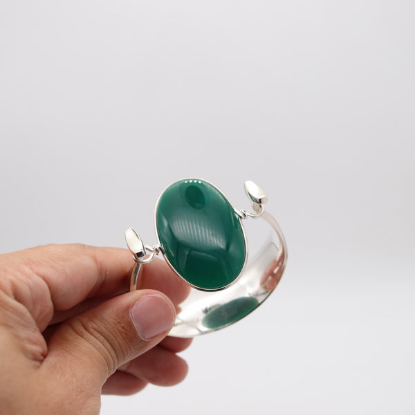 GEORG JENSEN By Vivianna Torun Bracelet In Sterling Silver & 55.80 Cts Chrysoprase