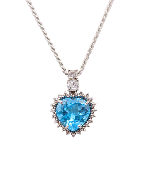 ITALIAN Classic Heart-Shaped Pendant Necklace In 14Kt Gold With Blue Topaz