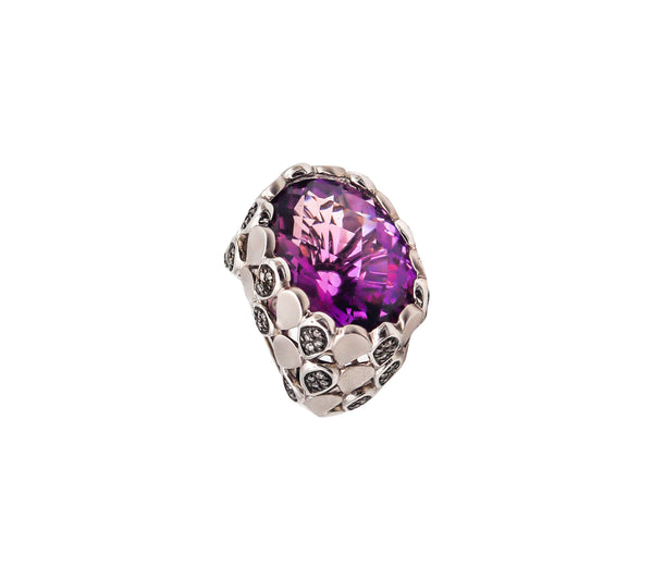 -Modern Cocktail Ring In 14Kt Gold With 15.08 Ctw In Amethyst And Diamonds