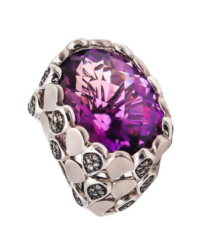 -Modern Cocktail Ring In 14Kt Gold With 15.08 Ctw In Amethyst And Diamonds