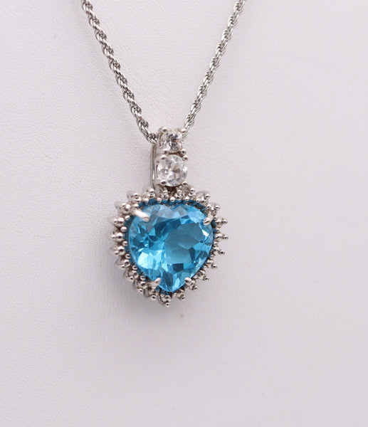 ITALIAN Classic Heart-Shaped Pendant Necklace In 14Kt Gold With Blue Topaz