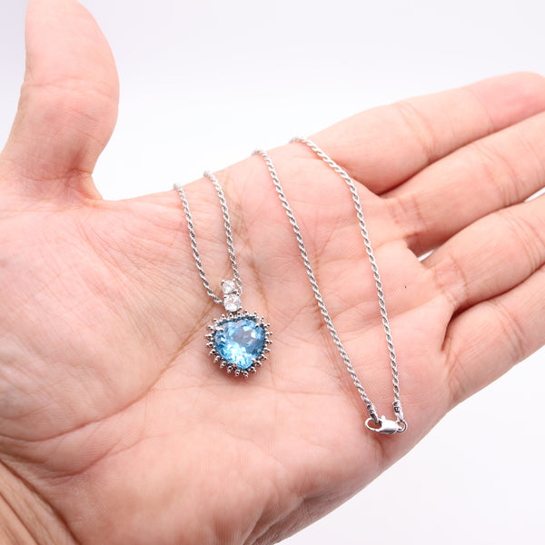 ITALIAN Classic Heart-Shaped Pendant Necklace In 14Kt Gold With Blue Topaz