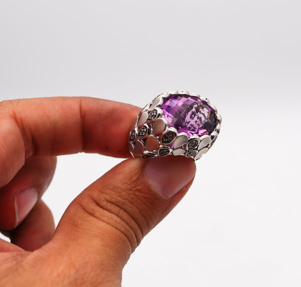 -Modern Cocktail Ring In 14Kt Gold With 15.08 Ctw In Amethyst And Diamonds
