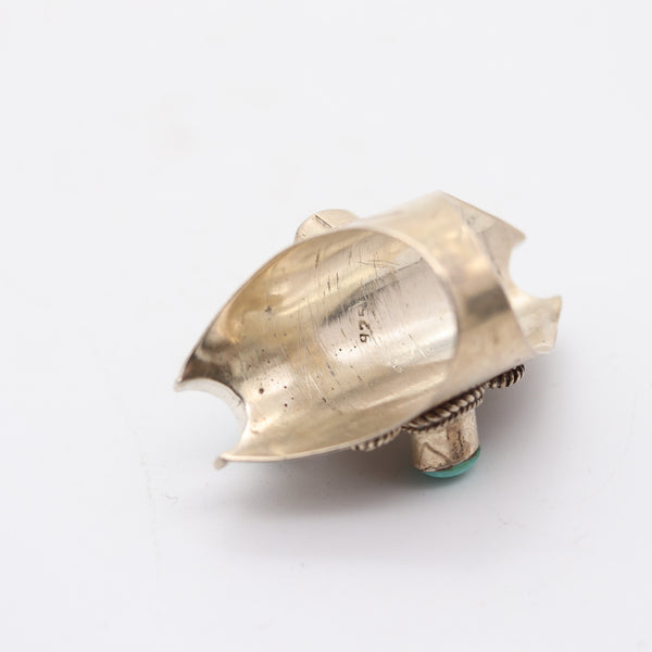 NATIVE AMERICAN 1970 Sculptural Ring In .925 Sterling Silver & Arizona Turquoises