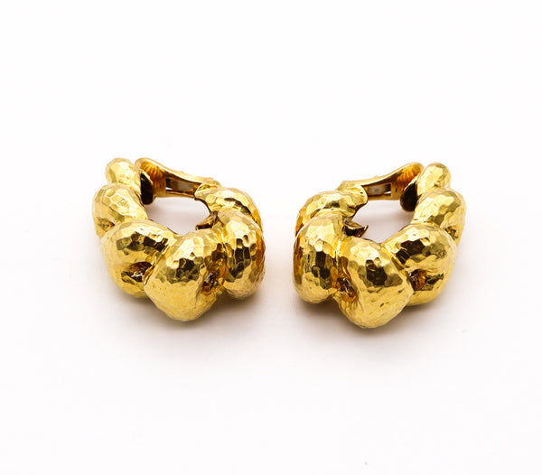 DAVID WEBB 1975 Hammered Stepped Clips-On Earrings In Solid 18Kt Yellow Gold