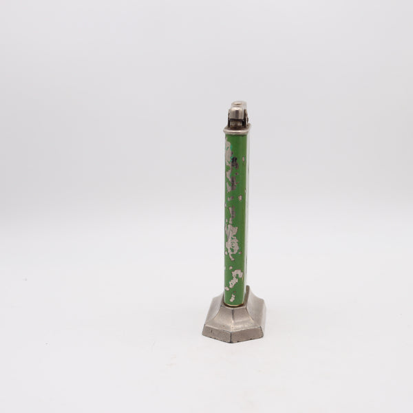THORENS Art Deco 1932 Oriflan Green Lacquered Desk Petrol Lighter In Chromed Steel