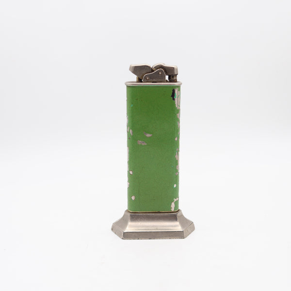 THORENS Art Deco 1932 Oriflan Green Lacquered Desk Petrol Lighter In Chromed Steel