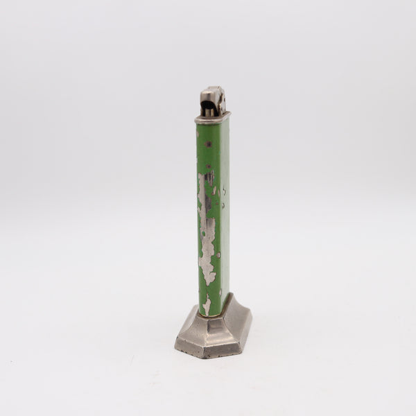 THORENS Art Deco 1932 Oriflan Green Lacquered Desk Petrol Lighter In Chromed Steel