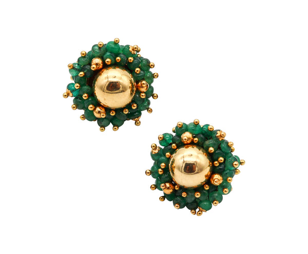 EMERALDS CLUSTERS Clips-On Earrings In 18Kt Yellow Gold With Emeralds Beads