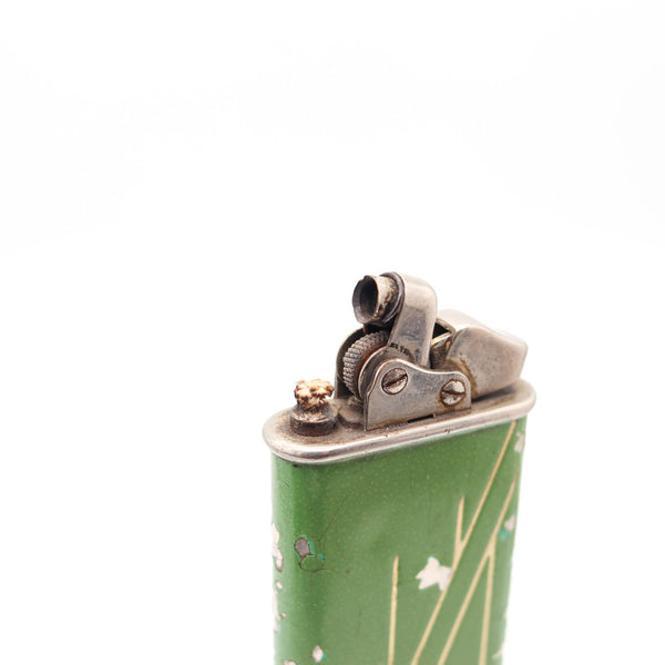 THORENS Art Deco 1932 Oriflan Green Lacquered Desk Petrol Lighter In Chromed Steel
