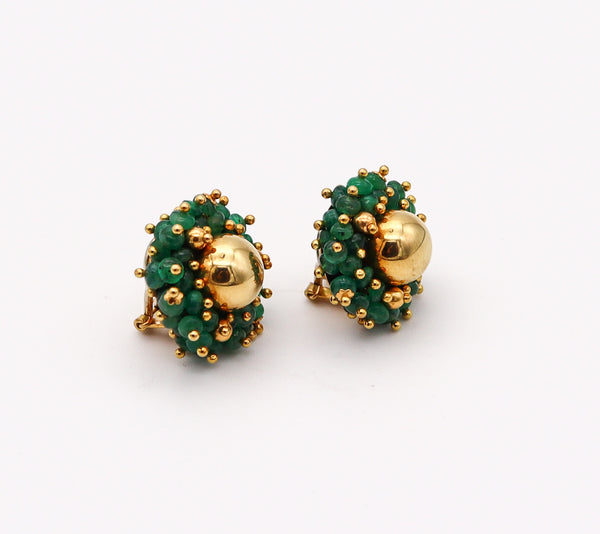 EMERALDS CLUSTERS Clips-On Earrings In 18Kt Yellow Gold With Emeralds Beads