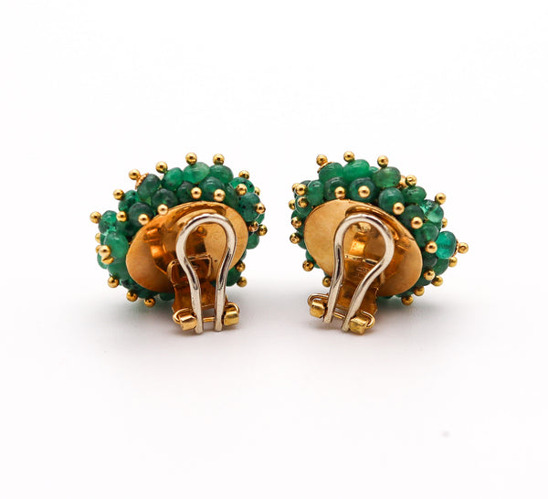 EMERALDS CLUSTERS Clips-On Earrings In 18Kt Yellow Gold With Emeralds Beads