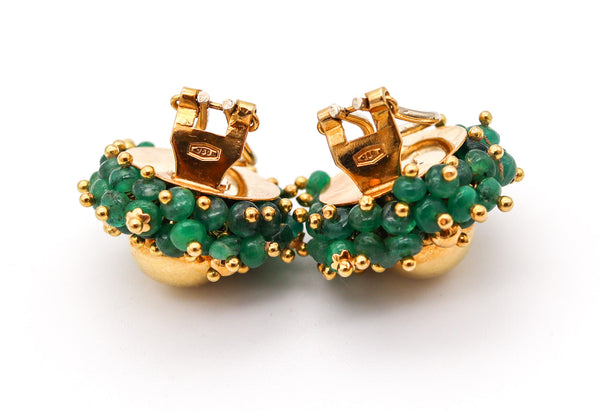 EMERALDS CLUSTERS Clips-On Earrings In 18Kt Yellow Gold With Emeralds Beads