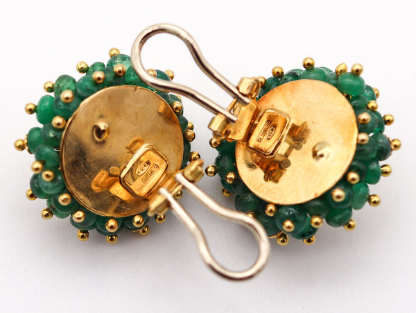 EMERALDS CLUSTERS Clips-On Earrings In 18Kt Yellow Gold With Emeralds Beads