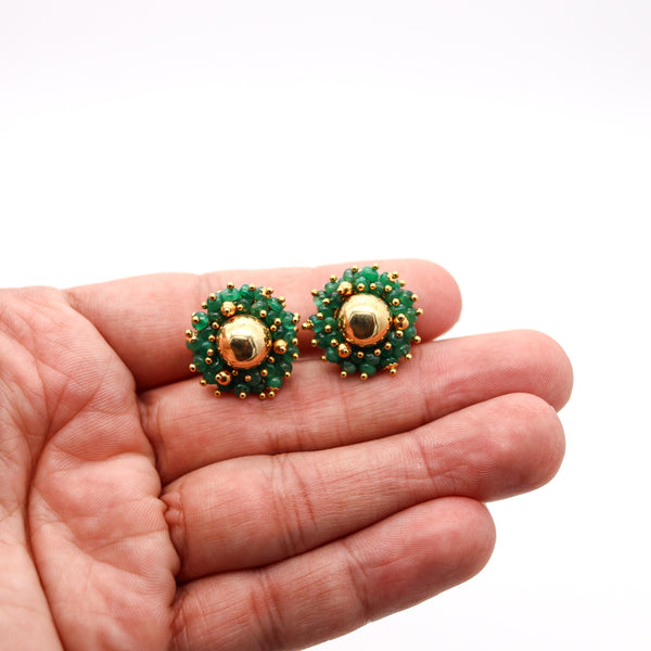 EMERALDS CLUSTERS Clips-On Earrings In 18Kt Yellow Gold With Emeralds Beads