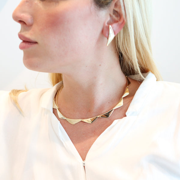 -Bent Gabrielsen 1960 For Hans Hansen Denmark Geometric Peak Necklace In 14Kt Yellow Gold
