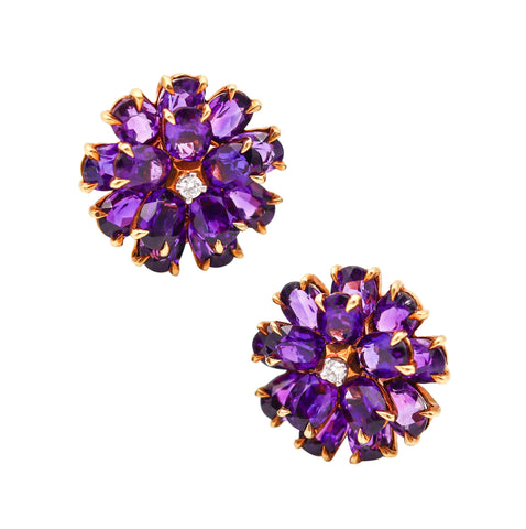 TIFFANY & CO. 1940 Clips Earrings In 14Kt Yellow Gold With Vivid Amethysts