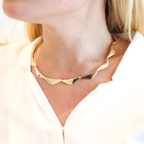 -Bent Gabrielsen 1960 For Hans Hansen Denmark Geometric Peak Necklace In 14Kt Yellow Gold