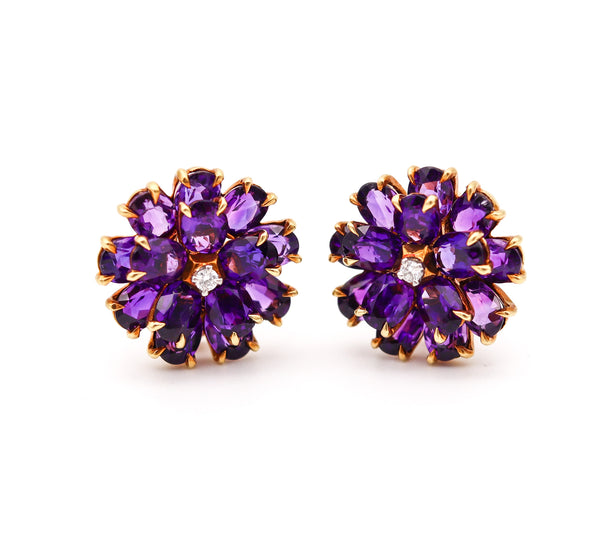 TIFFANY & CO. 1940 Clips Earrings In 14Kt Yellow Gold With Vivid Amethysts