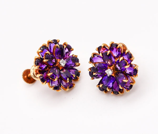 TIFFANY & CO. 1940 Clips Earrings In 14Kt Yellow Gold With Vivid Amethysts