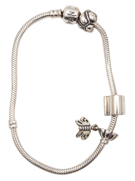 PANDORA Vintage Bracelet with Three Charms In .925 Sterling Silver