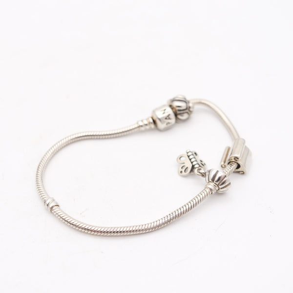 PANDORA Vintage Bracelet with Three Charms In .925 Sterling Silver