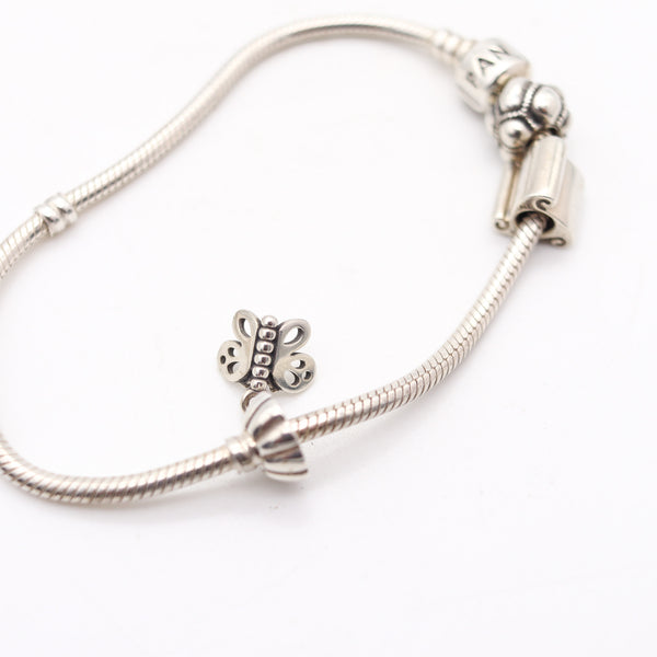 PANDORA Vintage Bracelet with Three Charms In .925 Sterling Silver