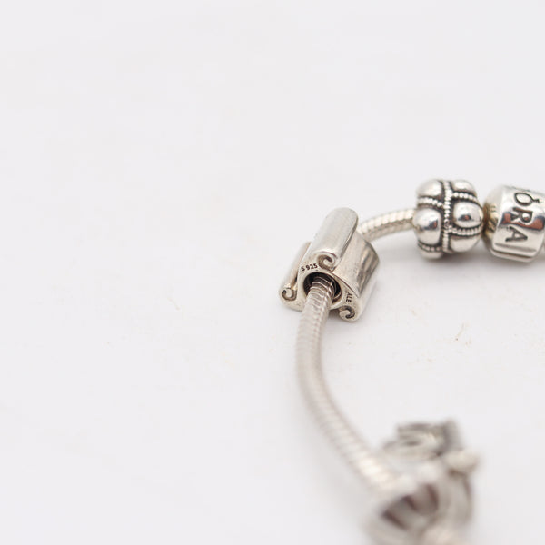 PANDORA Vintage Bracelet with Three Charms In .925 Sterling Silver