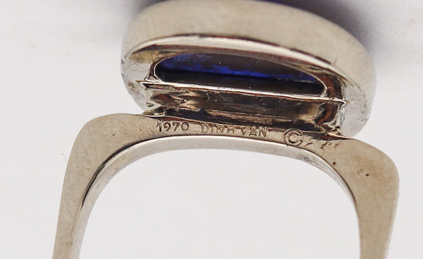 -Dinh Van 1970 Paris Geometric Sculptural Ring In 18Kt White Gold With Lapis Lazuli