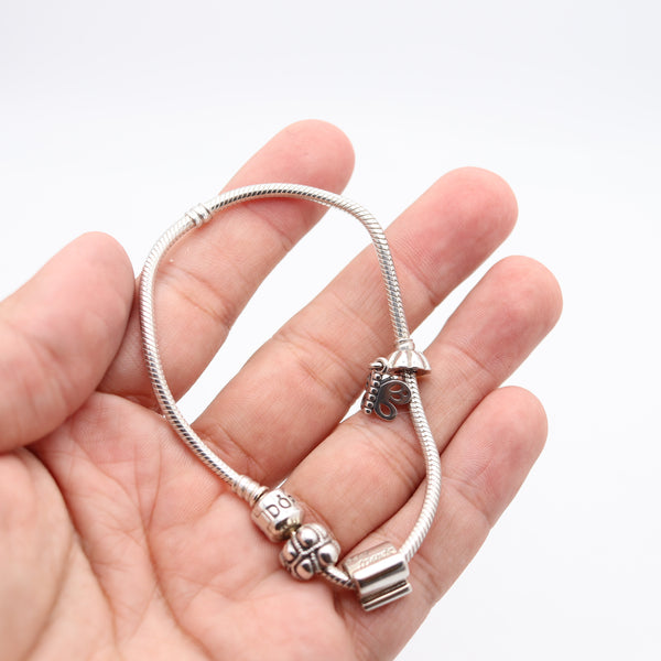 PANDORA Vintage Bracelet with Three Charms In .925 Sterling Silver