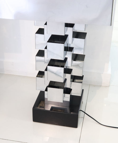 CURTIS JERE 1970 Monumental Skyscraper Table Lamps In Polished Chromed Steel
