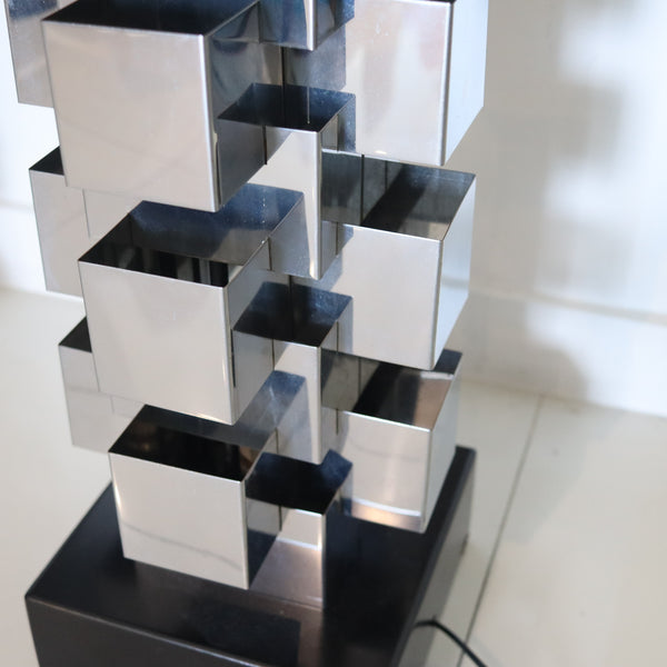 CURTIS JERE 1970 Monumental Skyscraper Table Lamps In Polished Chromed Steel