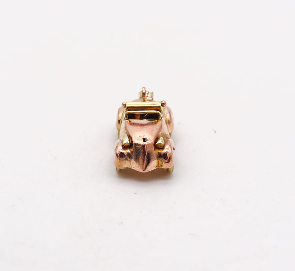 -Art Deco 1930 Racing Car Pendant Charm In Solid 14Kt Yellow Gold