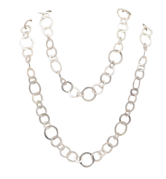 TEZER Modernist Long Geometric Circles Sautoir Necklace In .925 Sterling Silver