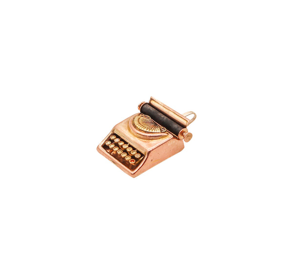-Art Deco 1930 Typewriting Machine Pendant And Charm In Solid 14Kt Yellow Gold