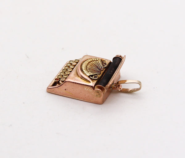 -Art Deco 1930 Typewriting Machine Pendant And Charm In Solid 14Kt Yellow Gold