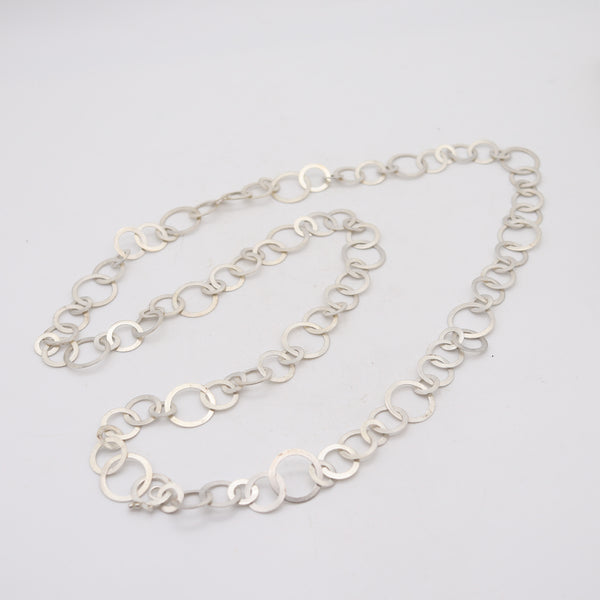 TEZER Modernist Long Geometric Circles Sautoir Necklace In .925 Sterling Silver