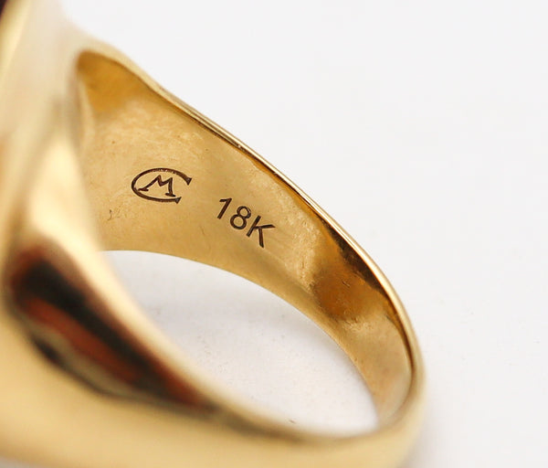 -Geometric 1970 Cocktail Ring In 18Kt Yellow Gold With Carved Macassar Wood