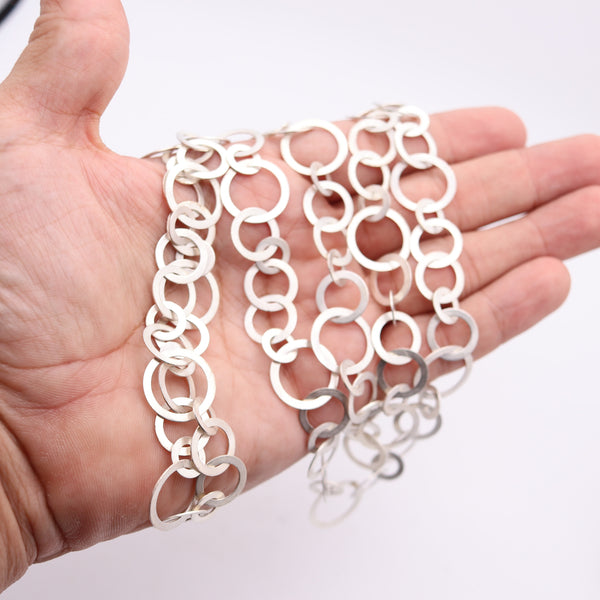 TEZER Modernist Long Geometric Circles Sautoir Necklace In .925 Sterling Silver