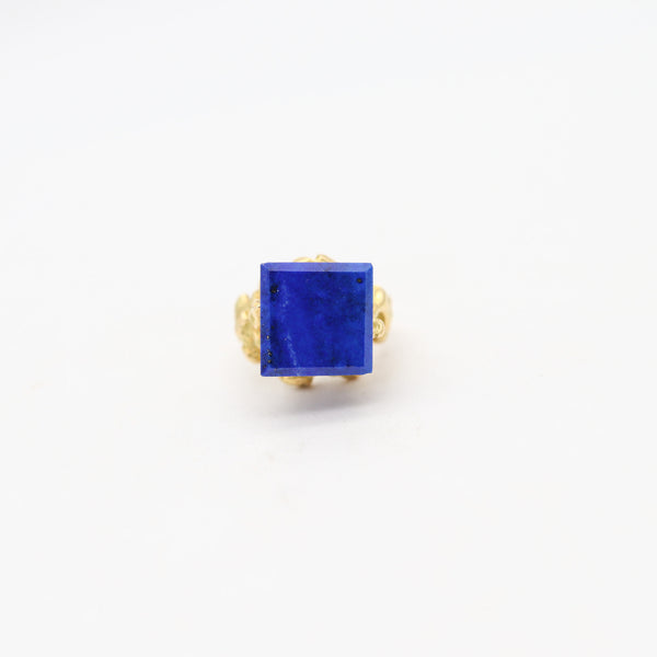 CHAUMET 1970 Modernist Sculptural Ring In 18Kt Yellow Gold With Geometric Lapis