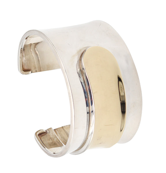 CARTIER 1970 Modernist Geometric Cuff-Bracelet In 18Kt Yellow Gold & Sterling