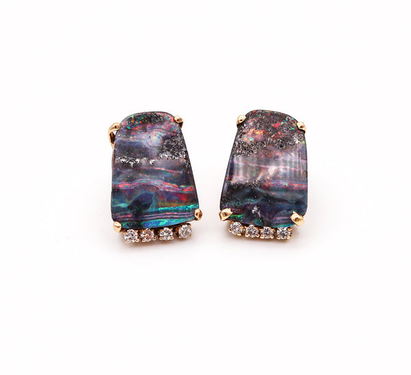 MODERNIST Studs Earrings In 14Kt Yellow Gold With Diamonds And Opals