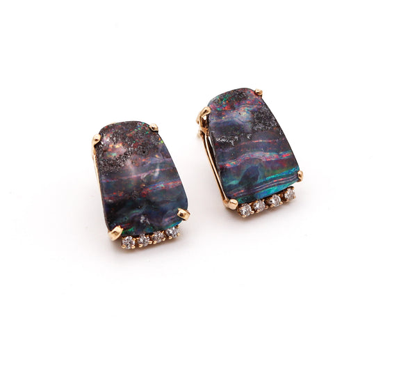 MODERNIST Studs Earrings In 14Kt Yellow Gold With Diamonds And Opals