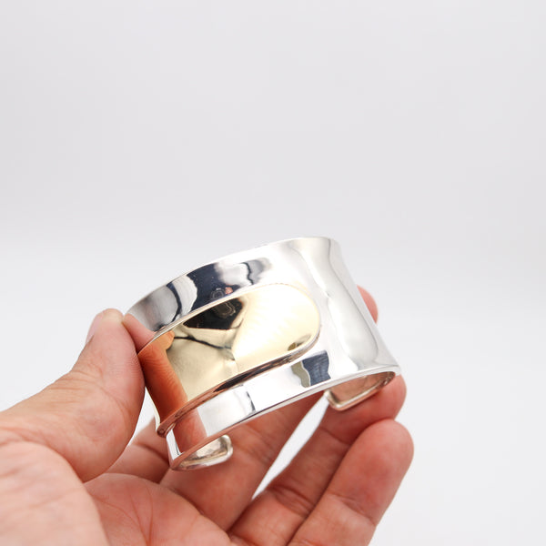 CARTIER 1970 Modernist Geometric Cuff-Bracelet In 18Kt Yellow Gold & Sterling