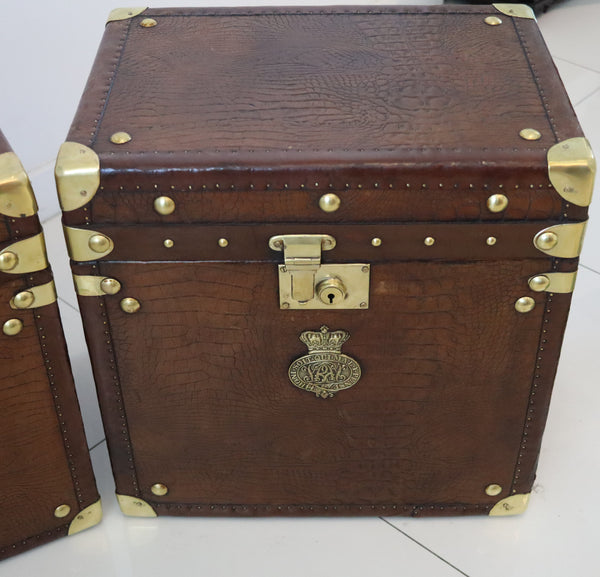 ENGLAND 1890 Victorian Pair Of Army Officer Travel Chests In Crocodile Leather