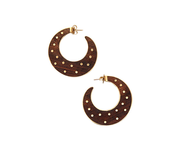 FRED LEIGHTON New York Sculptural Earrings In Makassar Ebony And 18 Kt Yellow Gold