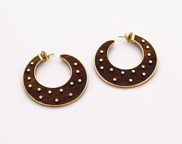 FRED LEIGHTON New York Sculptural Earrings In Makassar Ebony And 18 Kt Yellow Gold