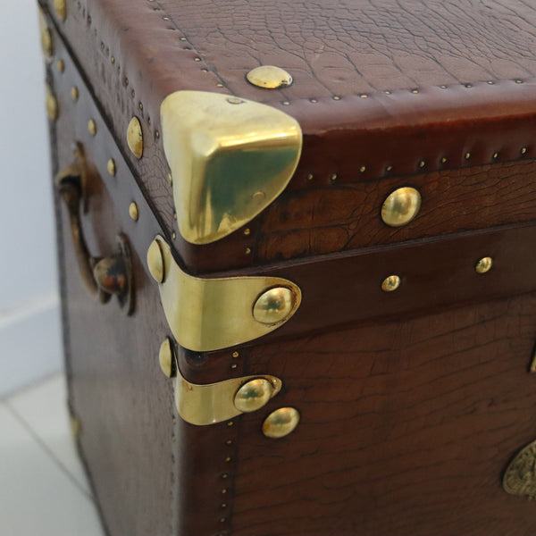 ENGLAND 1890 Victorian Pair Of Army Officer Travel Chests In Crocodile Leather