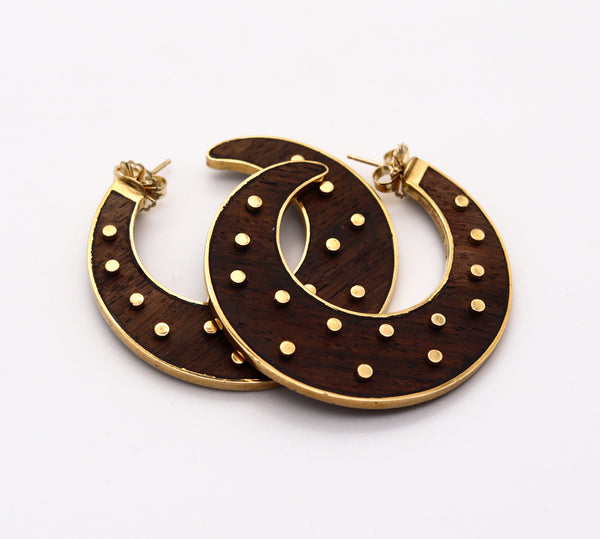 FRED LEIGHTON New York Sculptural Earrings In Makassar Ebony And 18 Kt Yellow Gold